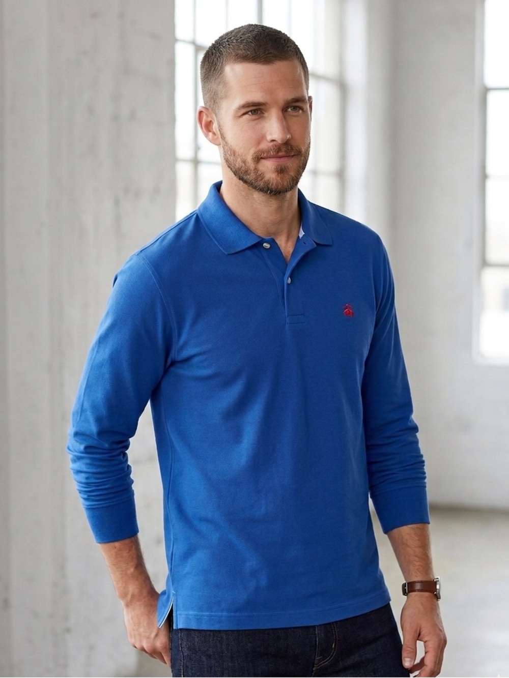 Brooks Brothers Men's Long Sleeve Pique Polo Shirt - Blue